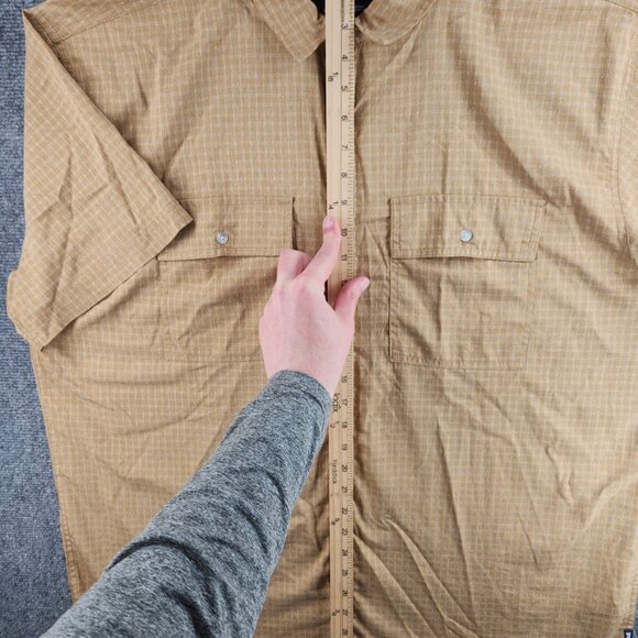 Prana Short Sleeve Gold Check Button Up Shirt Men Hiking 2XL Pockets Woven - Picture 9 of 16